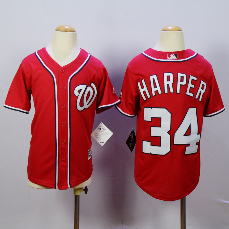 Youth Washington Nationals #34 Harper Red MLB Jerseys->youth mlb jersey->Youth Jersey